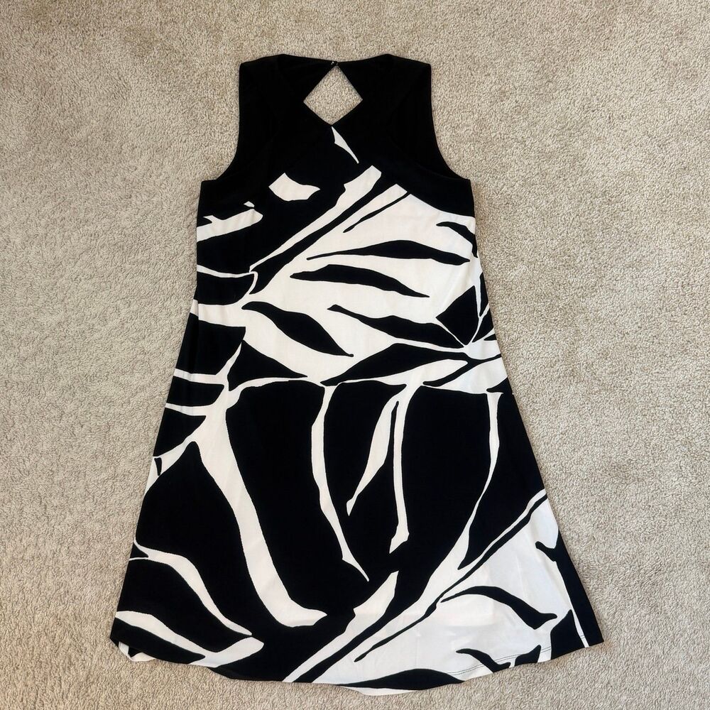 Lauren Ralph Lauren Black White Palm Print Keyhole Dress Size 4